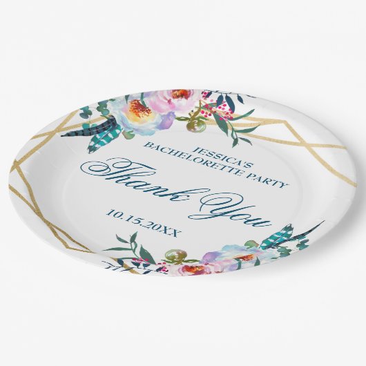 Elegant Boho Floral Bachelorette Party Papieren Bordje (Gekanteld)
