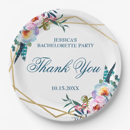 Elegant Boho Floral Bachelorette Party Papieren Bordje (Voorkant)