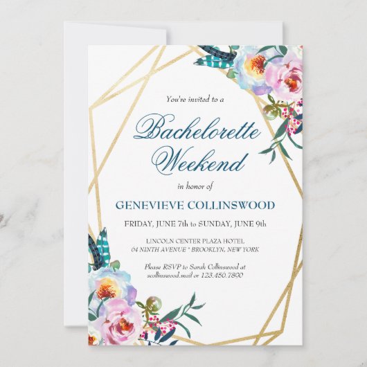 Elegant Boho Floral Bachelorette Weekend Kaart (Voorkant)