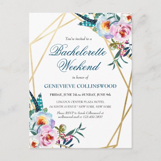 Elegant Boho Floral Bachelorette Weekend Uitnodiging Briefkaart (Voorkant)