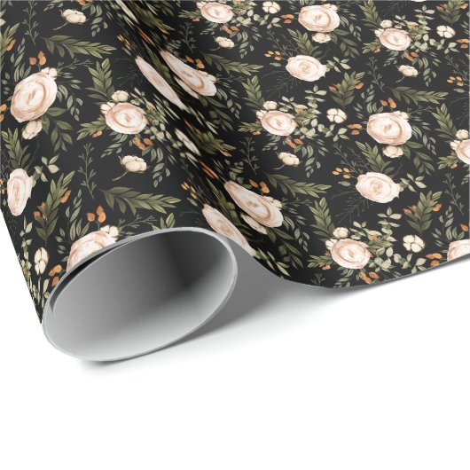 Elegant Boho Floral Black Terracotta Cadeaupapier (Rol Hoek)