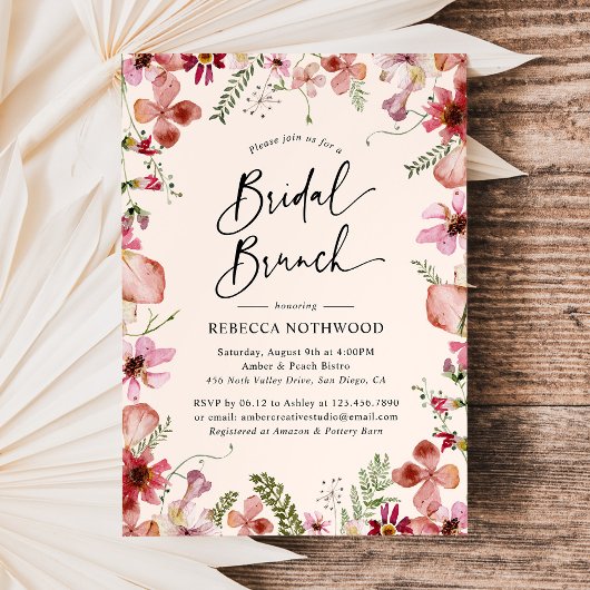 Elegant Boho Floral Bridal Brunch Shower Kaart