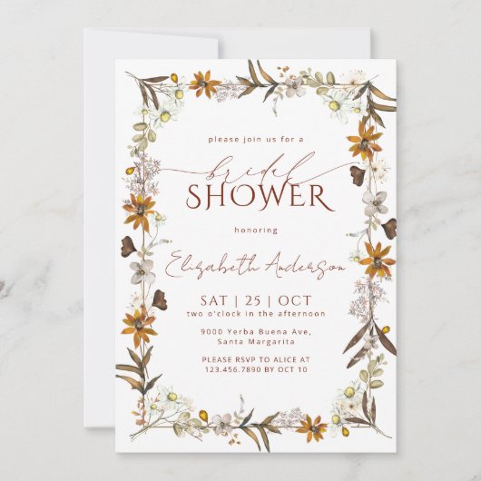Elegant Boho Floral Bridal Shower Kaart (Voorkant)