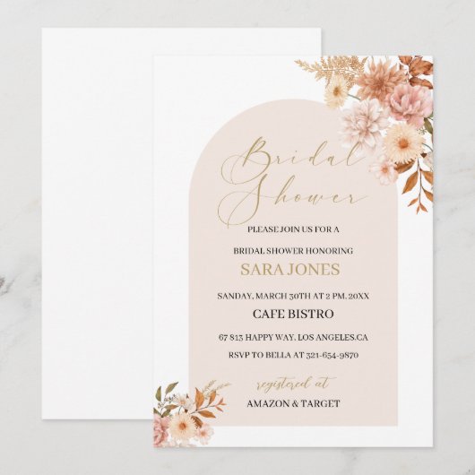 Elegant Boho Floral Bridal Shower Kaart (Voorkant / Achterkant)