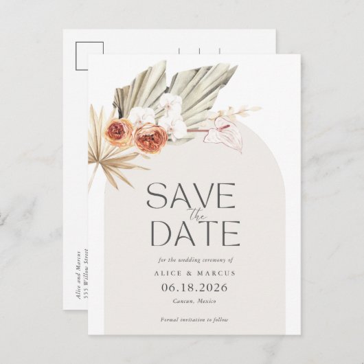 Elegant Boho Floral Budget Weddenschap Save the Da Aankondigingskaart (Voorkant / Achterkant)