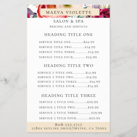 Elegant Boho Floral Business Service/Pricing Flyer (Voorkant)