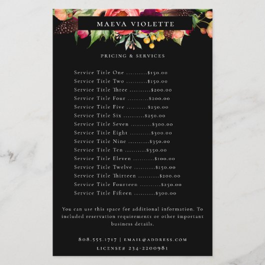Elegant Boho Floral Business Service/Pricing Flyer (Voorkant)