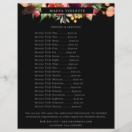 Elegant Boho Floral Business Service/Pricing Flyer (Voorkant)