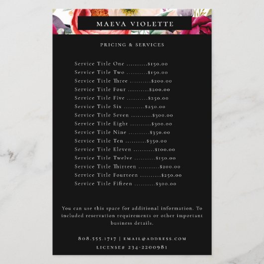 Elegant Boho Floral Business Service/Pricing Flyer (Voorkant)