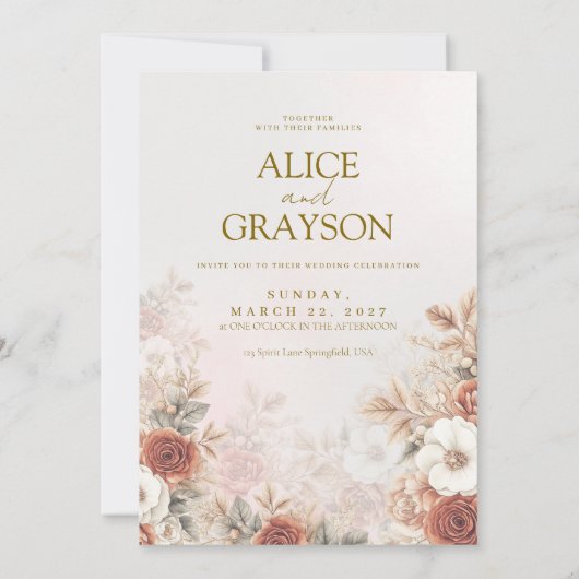 Elegant Boho Floral Cream Pink Modern Wedding Kaart (Achterkant)