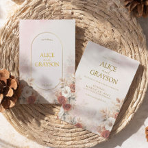 Elegant Boho Floral Cream Pink Modern Wedding