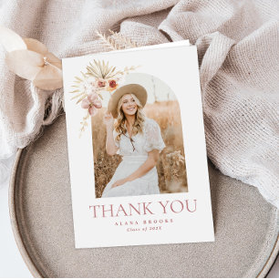Elegant Boho Floral   Foto Afstuderen Dank u Bedankkaart