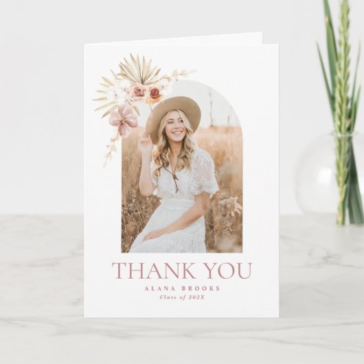 Elegant Boho Floral | Foto Afstuderen Dank u Bedankkaart (Voorkant)