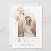 Elegant Boho Floral | Foto Afstuderen Uitnodiging (Voorkant)