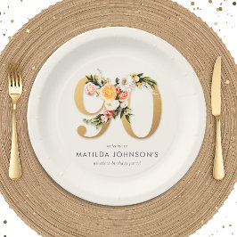 Elegant Boho Floral Gold Foil 90th Birthday Papieren Bordje