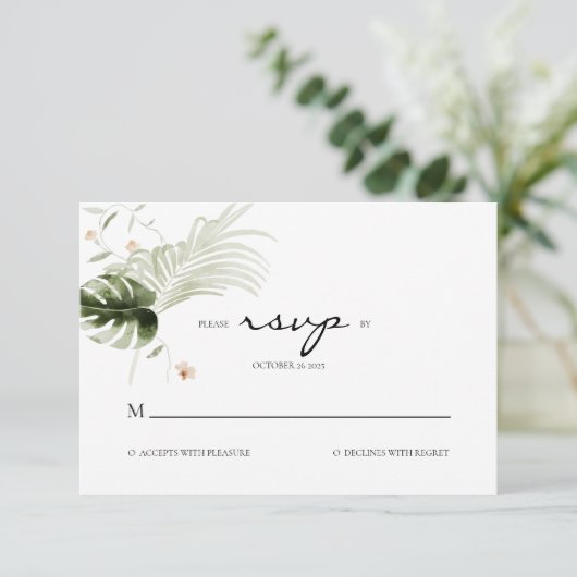Elegant Boho Floral Greenery Wedding RSVP Kaartje (Staand voorkant)