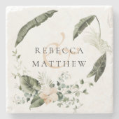 Elegant Boho Floral Greenery Wedding Stenen Onderzetter (Voorkant)