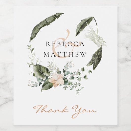 Elegant Boho Floral Greenery Wedding Wijn Etiket (Enkel label)