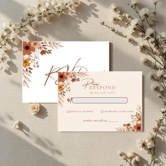 Elegant boho Floral Hand-Drawn  Wedding RSVP Notitiekaartje