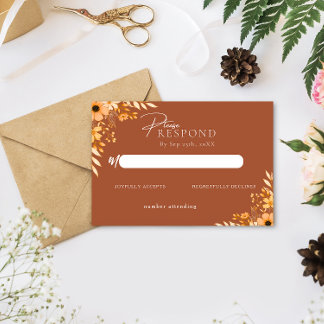 Elegant boho Floral Hand-Drawn  Wedding RSVP Notitiekaartje