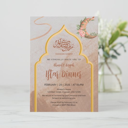 Elegant Boho Floral Iftar Dinner Ramadan Kaart (Staand voorkant)