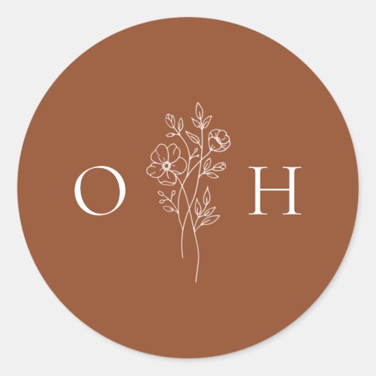 Elegant Boho Floral Monogram Envelope Seals Ronde Sticker (Voorkant)