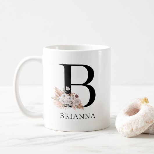 Elegant Boho Floral Monogram Koffiemok (Met donut)