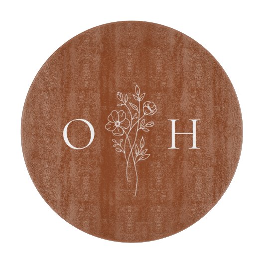 Elegant Boho Floral Monogram Snijplank (Voorkant)