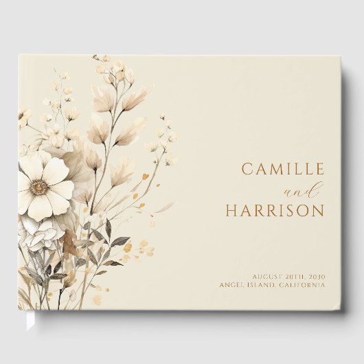 Elegant Boho Floral Monogram Wedding Gastenboek (Voorkant)