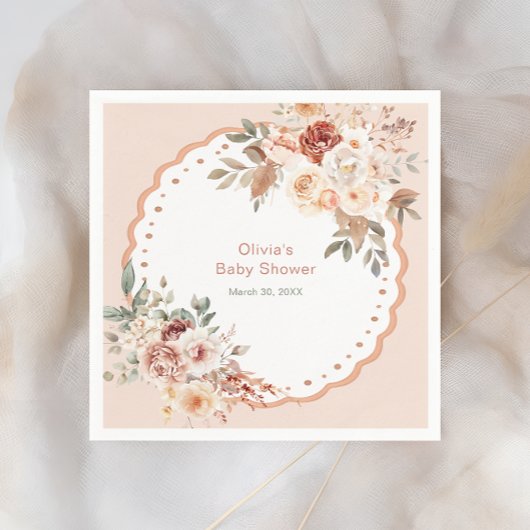 Elegant Boho Floral Neutral Baby Shower Napkins Servet
