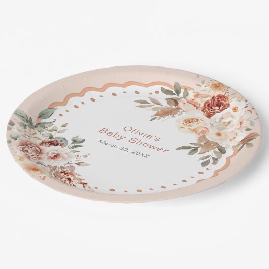 Elegant Boho Floral Neutral Baby Shower Papieren Bordje (Gekanteld)