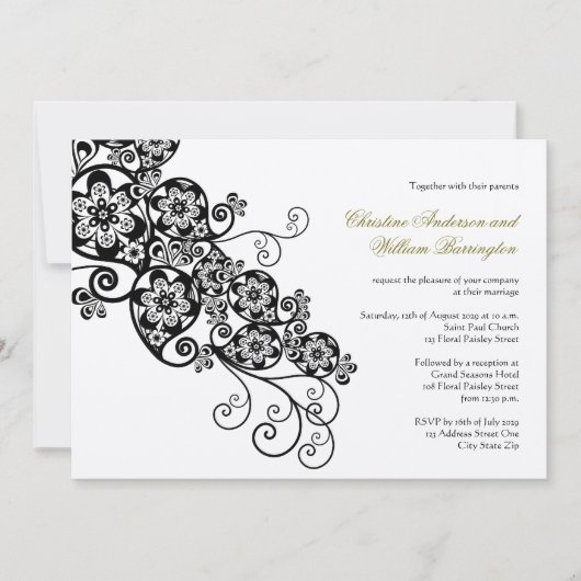  Elegant Boho Floral Paisley Wedding Invite Kaart (Voorkant)