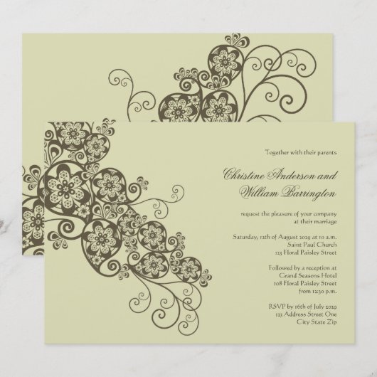  Elegant Boho Floral Paisley Wedding Invite Kaart (Voorkant / Achterkant)