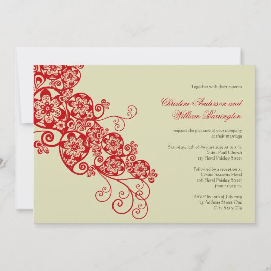 Elegant Boho Floral Paisley Wedding Invite Kaart (Voorkant)