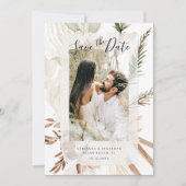 Elegant Boho Floral Pampas Foto Save The Date (Voorkant)