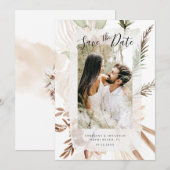 Elegant Boho Floral Pampas Foto Save The Date (Voorkant / Achterkant)