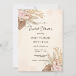 Elegant Boho Floral Pampas Grass Bridal Shower Kaart