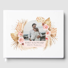 Elegant Boho Floral Pampas Grass foto gastenboek