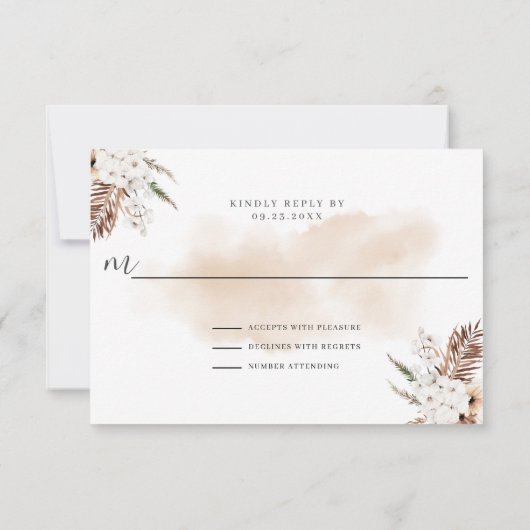 Elegant Boho Floral Pampas RSVP Kaartje (Achterkant)