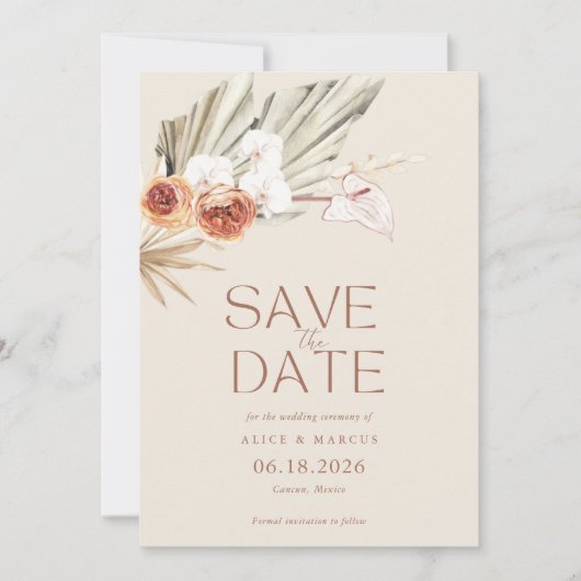 Elegant Boho Floral Photo Wedding Save the Date (Voorkant)