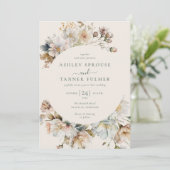 Elegant Boho Floral QR Code Foto bruiloft Kaart (Staand voorkant)