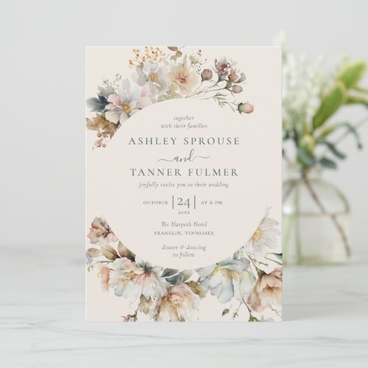 Elegant Boho Floral QR Code Foto bruiloft Kaart (Staand voorkant)