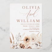 Elegant Boho Floral Roos Gold Wedding Folie Uitnodiging (Voorkant)