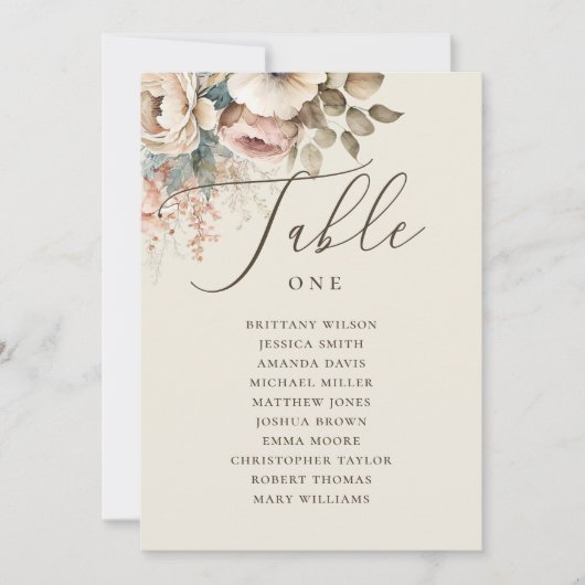 Elegant boho floral script bruiloft-zittingskaart kaart (Voorkant)