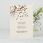 Elegant boho floral script bruiloft-zittingskaart kaart (Staand voorkant)