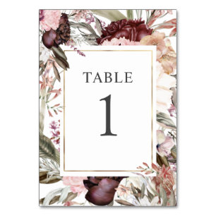 Elegant Boho Floral Table Number van de gekantelde Kaart