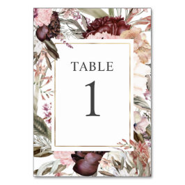 Elegant Boho Floral Table Number van de gekantelde Kaart