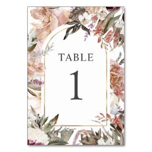 Elegant Boho Floral Table Number van de gekantelde Kaart