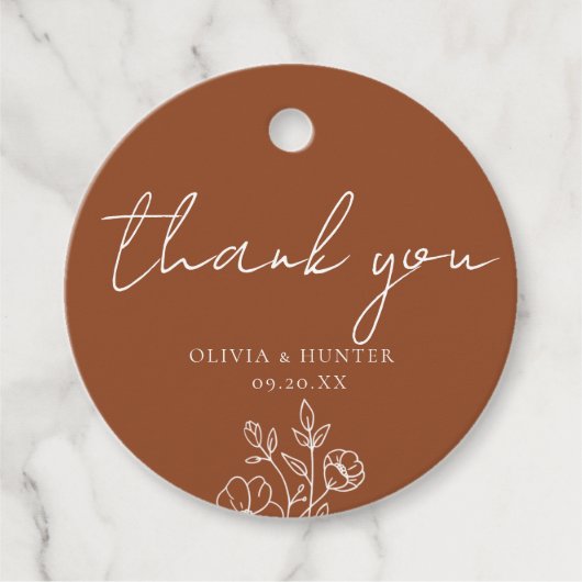 Elegant Boho Floral Terracotta Hartelijk dank Bedankjes Labels (Voorkant)