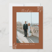 Elegant Boho Floral Terracotta Photo Wedding Bedankkaart (Voorkant)